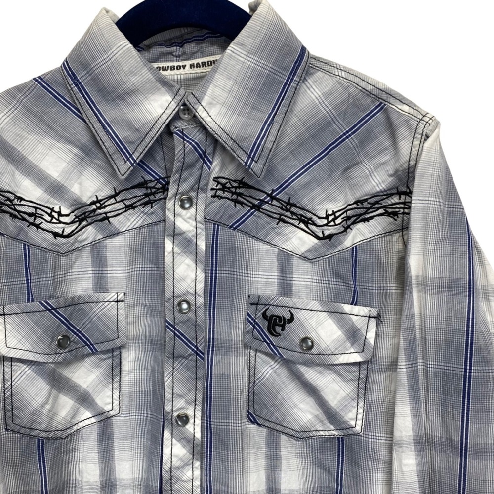 Cowboy Hardware Plaid Western Shirt Kid's Barbed‎ Wire Embroidered Boys Small